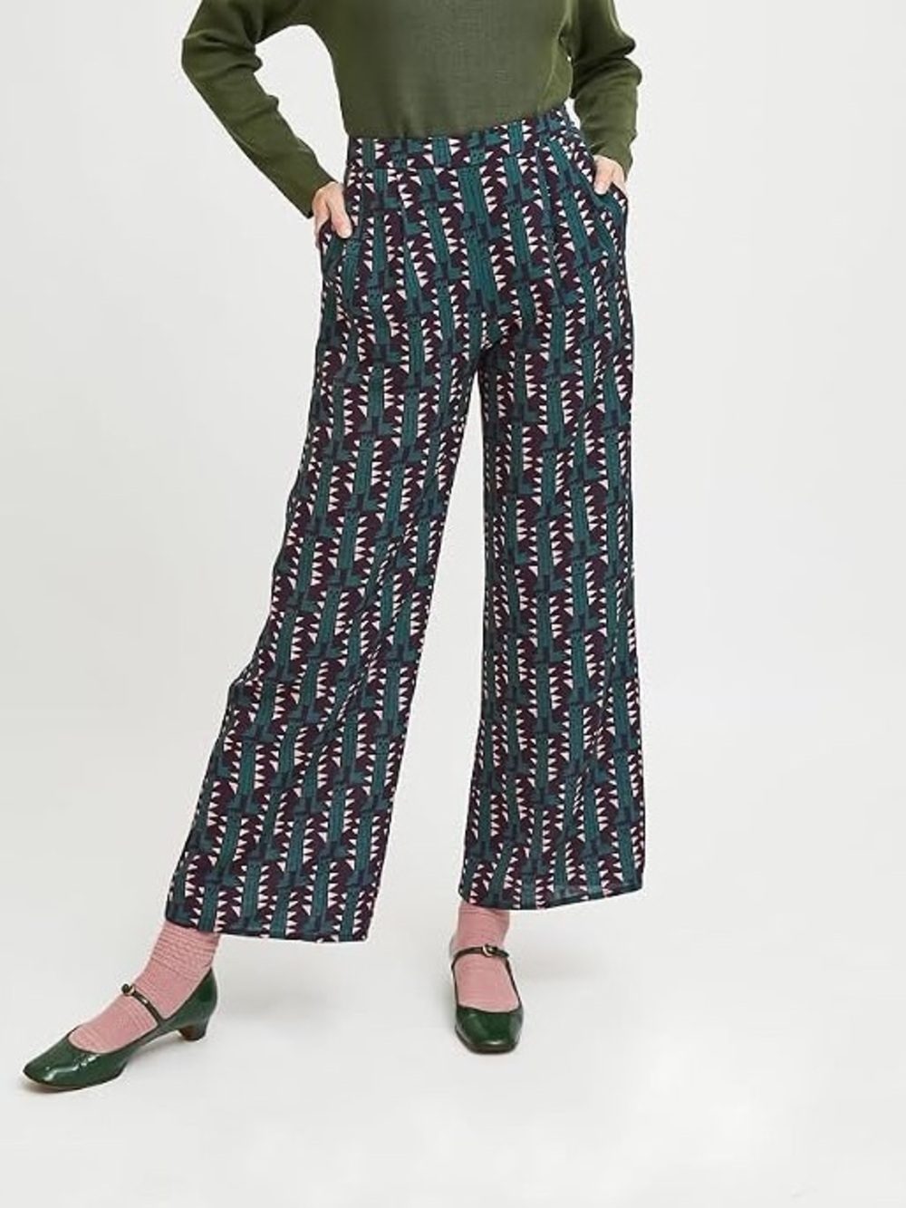 Compania Fantastica size Small Green Purple Pink Robot Print Straight Leg Pants